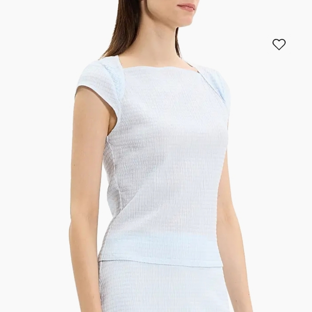 Theory Gingham Cap‎ Sleeve Crinkle Top